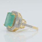 Cocktailring - 14 karaat Geel goud - 4.11ct. tw. Smaragd -, Sieraden, Tassen en Uiterlijk, Antieke sieraden