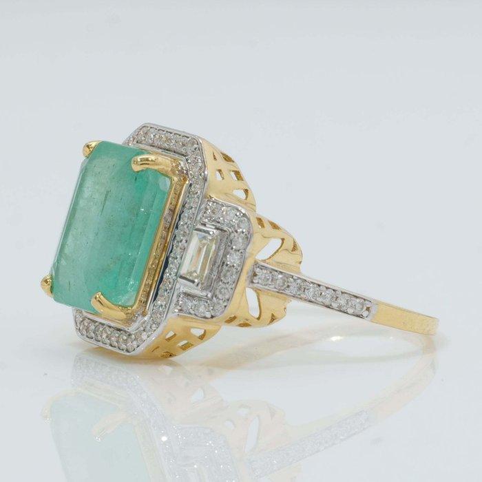 Cocktailring - 14 karaat Geel goud - 4.11ct. tw. Smaragd -, Sieraden, Tassen en Uiterlijk, Antieke sieraden