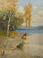 Italiaanse school (XIX) - Mattina al fiume, Antiek en Kunst, Kunst | Schilderijen | Klassiek