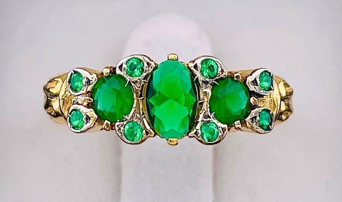 Zonder Minimumprijs - Ring - 9 kt. Geel goud, Zilver Smaragd, Sieraden, Tassen en Uiterlijk, Ringen