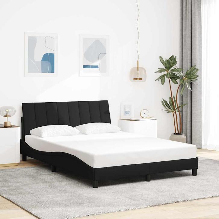 vidaXL Bedframe zonder matras Hanko stof zwart 140x200 cm, Huis en Inrichting, Slaapkamer | Bedden, 140 cm, 200 cm, Zwart, Tweepersoons