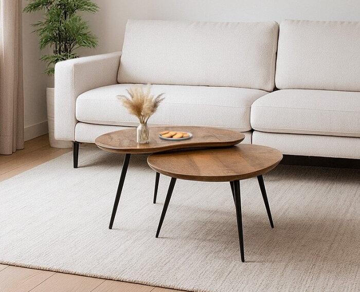Salontafel Erfurt organisch set van 2 mangohout - Naturel, Huis en Inrichting, Tafels | Salontafels, Nieuw, Ophalen of Verzenden