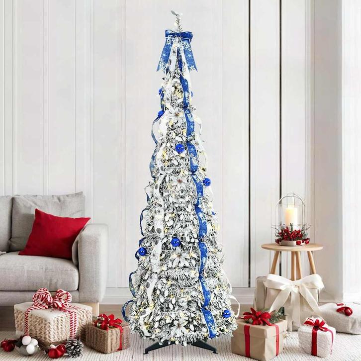 vidaXL Kunstkerstboom met 200 LED met standaard Wit 210 cm, Diversen, Kerst, Nieuw, Verzenden