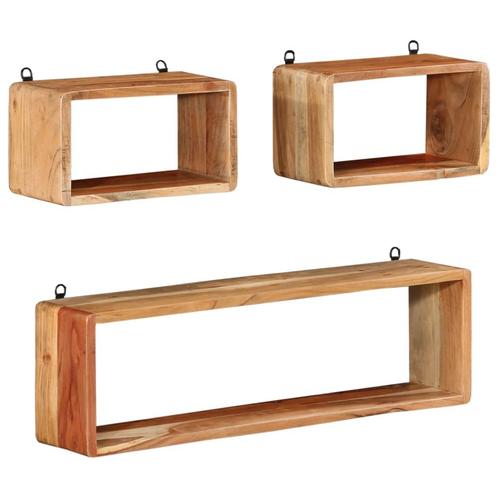 vidaXL 3-delige Wandschappenset kubus massief acaciahout, Huis en Inrichting, Woonaccessoires | Wandplanken en Boekenplanken, Nieuw