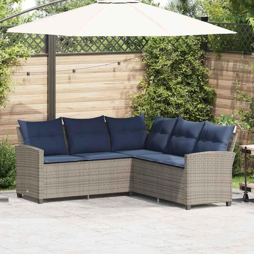 vidaXL Loungebank met kussens L-vormig poly rattan grijs, Tuin en Terras, Tuinsets en Loungesets, Loungeset, Nieuw, Rotan, Verzenden