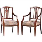 Stel armstoelen met zeer fraai ingelegde medaillons ca 1900, Antiek en Kunst, Ophalen of Verzenden