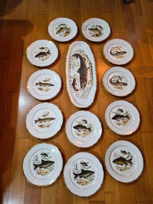 Porcelaine de Paris - Serveerset voor vis (13) - Porselein, Antiek en Kunst, Antiek | Meubels | Tafels