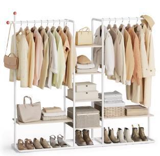 Open Kledingrek met 6 Planken en 2 Stangen – Industrieel Des, Huis en Inrichting, Kasten | Kledingkasten, Nieuw, Verzenden