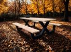 Robuuste Picknicktafel met stalen X-poten, Tuin en Terras, Ophalen, Nieuw, Hout