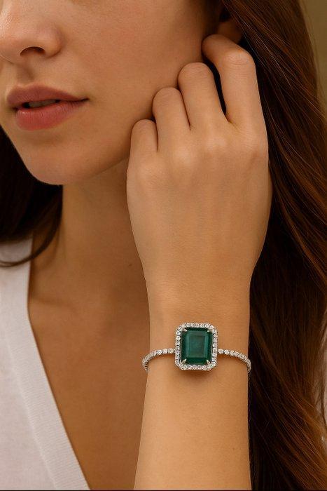 Tennis armband Platina - 10.89ct. tw. Smaragd - Diamant, Sieraden, Tassen en Uiterlijk, Antieke sieraden
