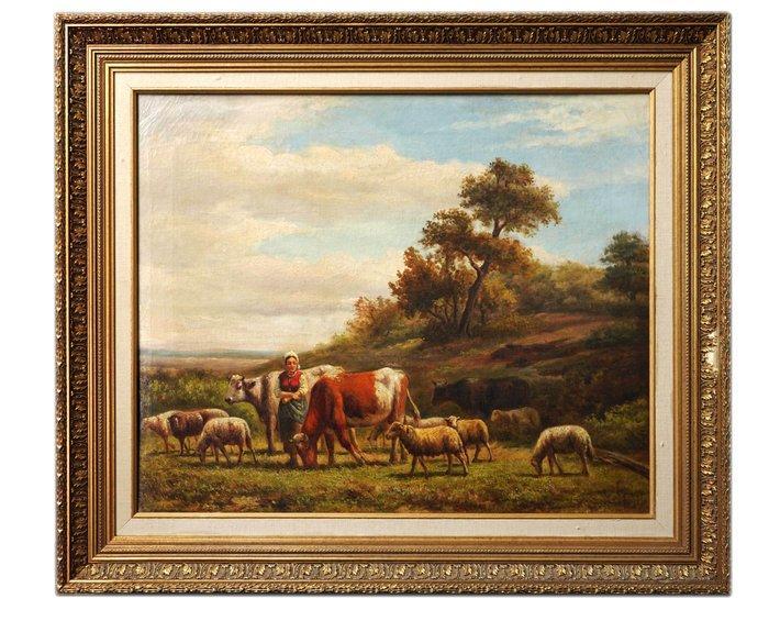 Dutch School (XIX) - Die Schäferin auf der Weide, Antiek en Kunst, Kunst | Schilderijen | Klassiek