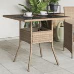 vidaXL Tuintafel met glazen blad 80x80x75 cm poly rattan, Verzenden, Nieuw