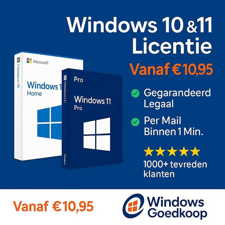 Windows 10 en 11 Home / Pro Licentie – Per Mail binnen 1 min, Computers en Software, Besturingssoftware, Nieuw, Windows, Verzenden