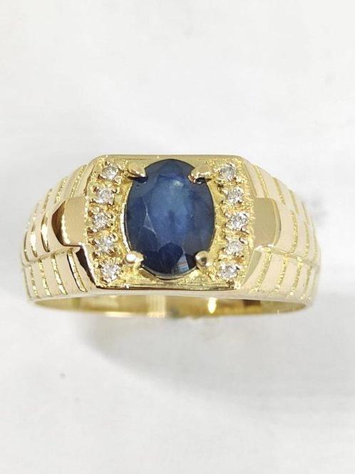 Ring - 14 karaat Geel goud Saffier - Diamant, Sieraden, Tassen en Uiterlijk, Ringen