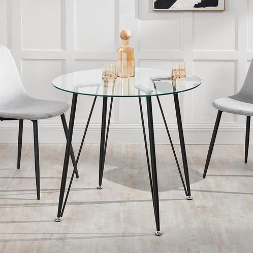 [en.casa] Glazen tafel Huittinen rond 72x80 cm zwart en tran, Huis en Inrichting, Tafels | Eettafels, Nieuw, Verzenden