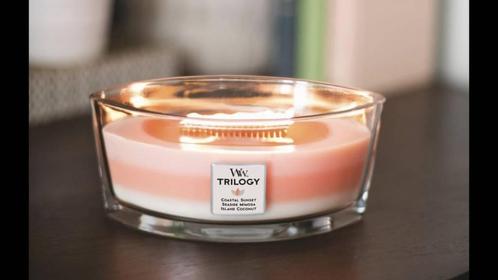 WoodWick Island getaway trilogy hearthwick flame, Huis en Inrichting, Woonaccessoires | Kandelaars en Kaarsen, Nieuw, Ophalen of Verzenden