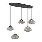 Design hanglamp zwart met smoke glas 5-lichts - Gus, Nieuw, Overige materialen, Design, 75 cm of meer