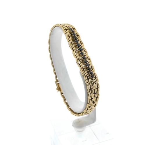 Vintage gouden schakel armband met saffier | 19,5 cm, Sieraden, Tassen en Uiterlijk, Armbanden, Overige kleuren, Gebruikt, Met edelsteen