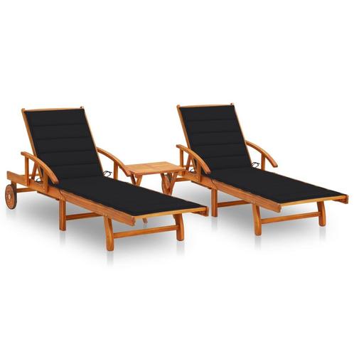 vidaXL Ligstoelen 2 st met tafel en kussens massief, Tuin en Terras, Ligbedden, Nieuw, Verzenden