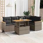 vidaXL 6-delige Loungeset met kussens poly rattan acacia, Verzenden, Nieuw, Rotan, Loungeset