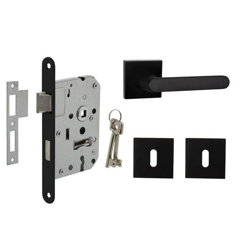 Deurbeslag set met sleutelrozet en deurklink Linee zwart, Doe-het-zelf en Verbouw, Hang- en Sluitwerk, Klink of Kruk, Nieuw, Overige materialen