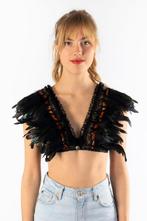 Top met Veren Zwart Bruin XS S M Verentop Steampunk Topje Ve, Nieuw, Carnaval, Ophalen of Verzenden, Kleding