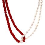 Bloedkoraal en parel collier met gouden sluiting 14 krt, Ophalen of Verzenden, Nieuw