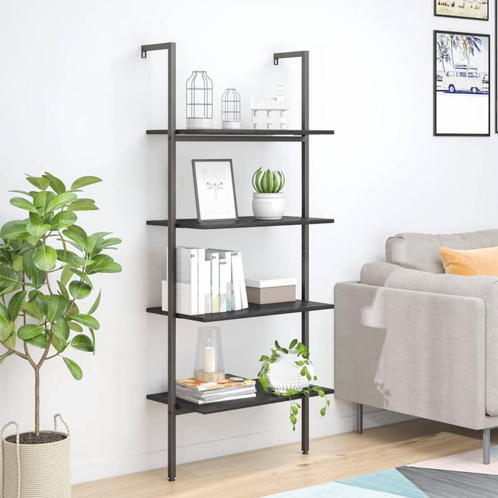 vidaXL Ladderrek met 4 schappen 64x35x152,5 cm zwart, Huis en Inrichting, Kasten | Boekenkasten, 25 tot 50 cm, Nieuw, Overige houtsoorten