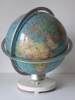 Prachtige, verlichte Columbus Earth-globe op een houten, Antiek en Kunst