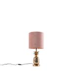 Botanische tafellamp goud met velours kap roze 25 cm -, Huis en Inrichting, Lampen | Tafellampen, Nieuw, 50 tot 75 cm, Art Deco