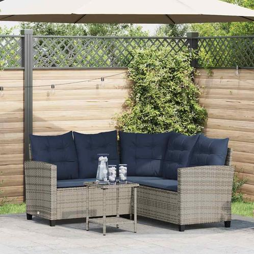 vidaXL Tuinbank met tafel en kussens L-vormig poly rattan, Tuin en Terras, Tuinsets en Loungesets, Nieuw, Rotan, Verzenden