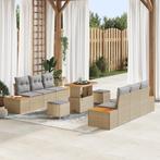 vidaXL 9-delige tuinsofa set met kussens in beige van poly, Tuin en Terras, Verzenden, Nieuw, Rotan