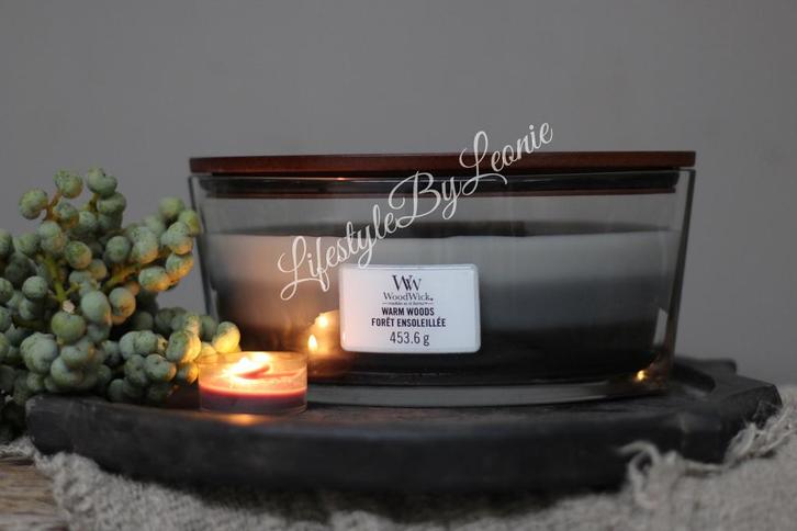 WoodWick Warm woods trilogy hearthwick flame, Huis en Inrichting, Woonaccessoires | Kandelaars en Kaarsen, Nieuw, Ophalen of Verzenden