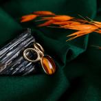 Gouden hanger met tijgeroog (vintage, uniek, tijger oog), Ophalen of Verzenden, Gebruikt, Goud, Overige merken