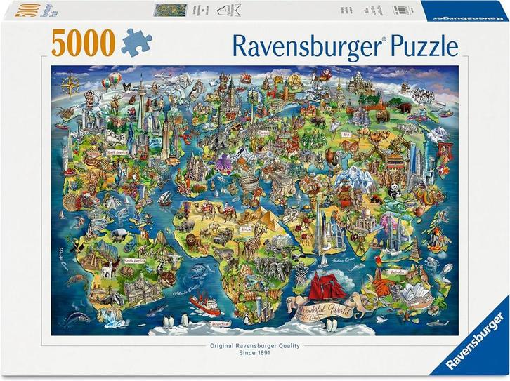 Illustrated World Map Puzzel (5000 stukjes) | Ravensburger -, Hobby en Vrije tijd, Denksport en Puzzels, Nieuw, Verzenden