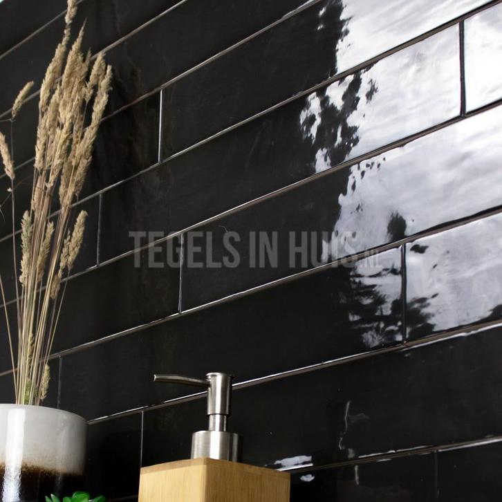 Equipe wandtegel manacor 6,5x40 zwart glans handvorm, Doe-het-zelf en Verbouw, Tegels, Wandtegels, Nieuw, 10 m² of meer, Keramiek