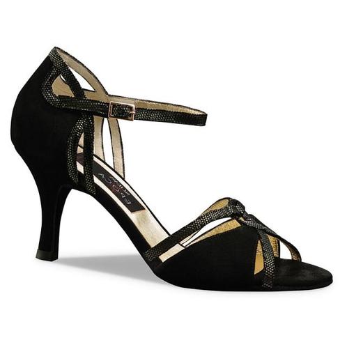 Tango, Salsa Dansschoenen Zwart - Suede - Glitter - Hak 7 cm, Sport en Fitness, Ballet, Verzenden