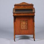 Engelse notenhouten davenport ca 1880 met blond inlegwerk en, Ophalen of Verzenden