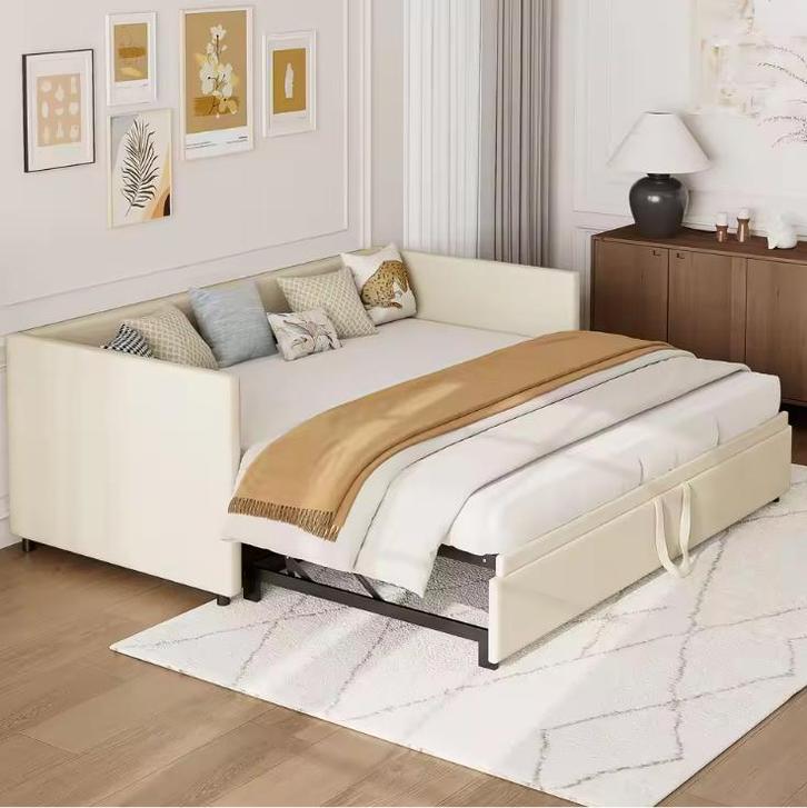 Uitschuifbaar Gestoffeerd Bed 90/180x200 cm met Lattenbodem, Huis en Inrichting, Slaapkamer | Slaapbanken, Nieuw, Verzenden