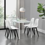 Eethoek Delft glazen eettafel met 4 stoelen wit en wit/zwart, Huis en Inrichting, Tafels | Eettafels, Verzenden, Nieuw