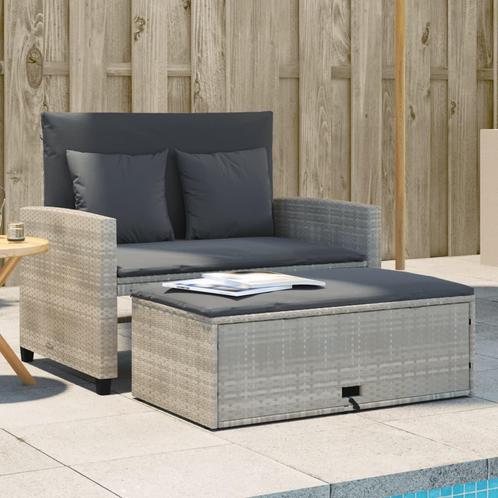 vidaXL Tuinbank 2-zits met kussens poly rattan lichtgrijs, Tuin en Terras, Tuinsets en Loungesets, Nieuw, Rotan, Verzenden