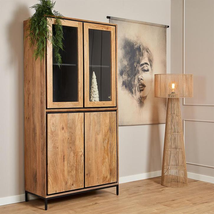 *WOONWINKEL* Starfurn RichWood Mangohout Vitrine Buffetkast, Huis en Inrichting, Kasten | Wandmeubels, Nieuw, Verzenden