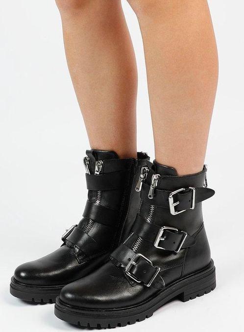 Sacha - Dames - Zwarte biker boots met zilverkleurige gespen, Kleding | Dames, Schoenen, Nieuw, Verzenden