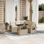 vidaXL 6-delige Loungeset met kussens poly rattan beige, Verzenden, Nieuw, Rotan, Loungeset
