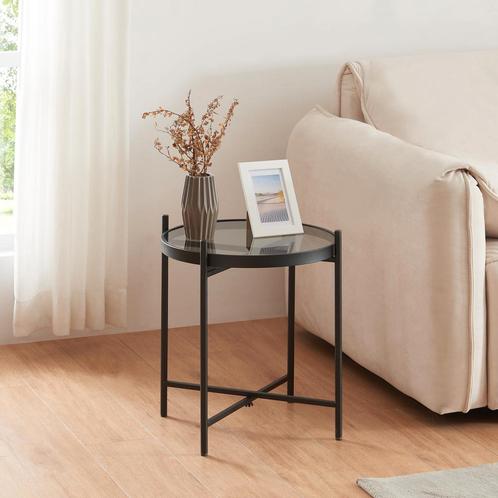 [en.casa] Bijzettafel Lier rond 41,5xØ46 cm zwart, Huis en Inrichting, Tafels | Bijzettafels, Nieuw, Verzenden