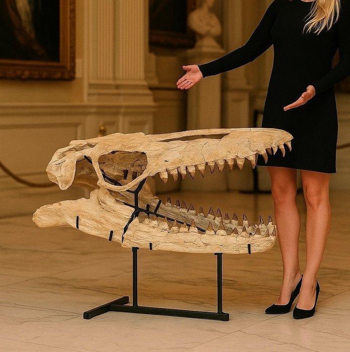 Reusachtige schedel van een Mosasaurus. - Fossiele schedel -, Verzamelen, Mineralen en Fossielen