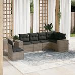 vidaXL 6-delige Loungeset met kussens poly rattan grijs, Verzenden, Nieuw, Rotan, Loungeset