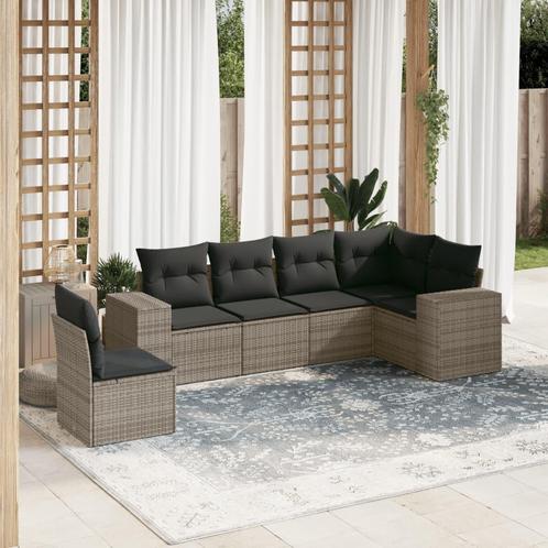 vidaXL 6-delige Loungeset met kussens poly rattan grijs, Tuin en Terras, Tuinsets en Loungesets, Loungeset, Nieuw, Rotan, Verzenden