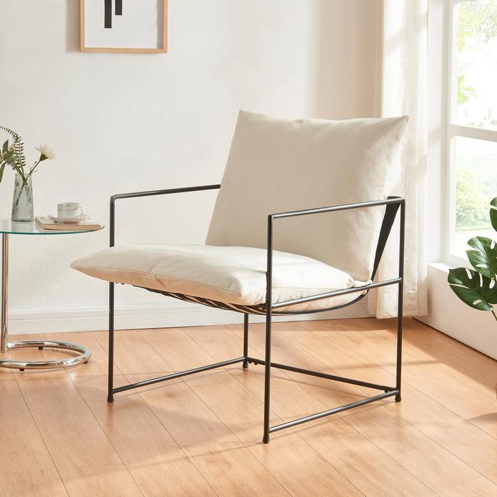 Fauteuil Utsjoki 90x61x70 cm zwart en beige [en.casa], Huis en Inrichting, Fauteuils, Verzenden