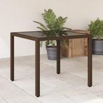 vidaXL Tuintafel met glazen blad 90x90x75 cm poly rattan, Verzenden, Nieuw